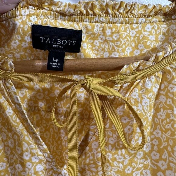 Talbots Top Women Women's Yellow Long  Sleeve Split V Neck Eyelet‎  Tunic SZ LP - Picture 4 of 14